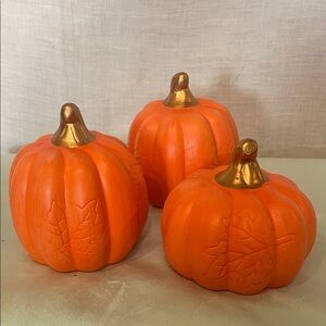 Set of Three Orange and Gold Decorative Pumpkins